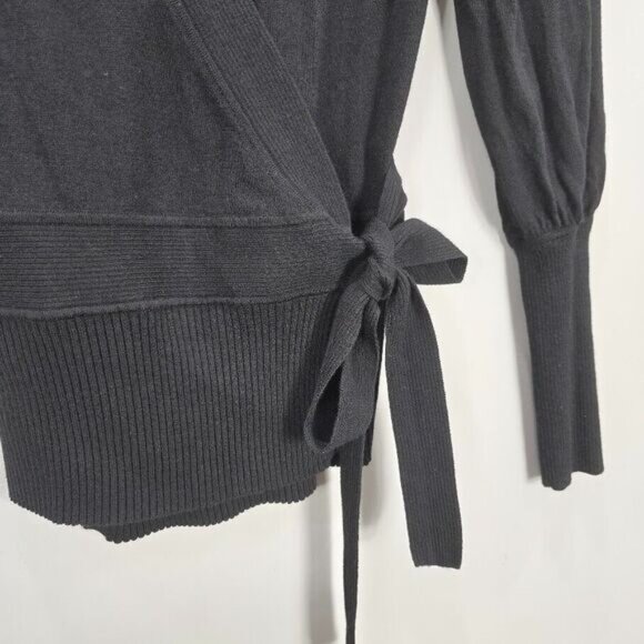 Diane Von Furstenberg Wrap Cardigan S Black Merino Wool Bishop Sleeves Ballet - Picture 3 of 10